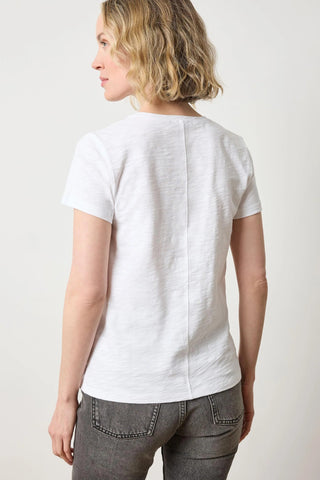 Lilla P V-Neck Short Sleeve Back Seam Tee, White