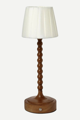 Two's Company LED Cordless Beaded Wood Pole Table Lamp w/ Fabric Pleated Shade