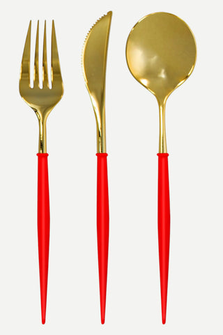 Sophistiplate Bella Cutlery, 24/pkg, Gold w/ Red Handle