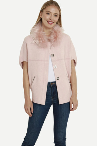 Dolce Cabo Faux Fur Trim Cardigan, Blush
