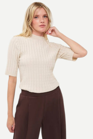 Esqualo Short Sleeve Round Neck Top, Biscuit