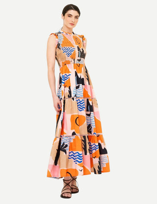 Oliphant Sleeveless Smocked Maxi, Riviera