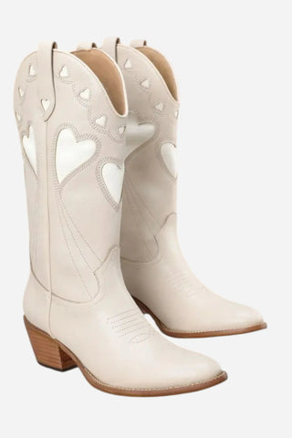 Miracle Miles Mira Heart Cut-Out Western Boot, Off White Miracle Miles