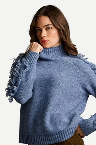 LISA TODD Fringe Benefits Sweater, Steel Blue