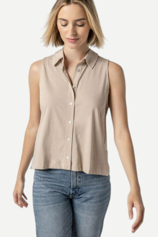 Lilla P Sleeveless Button Down, Flax