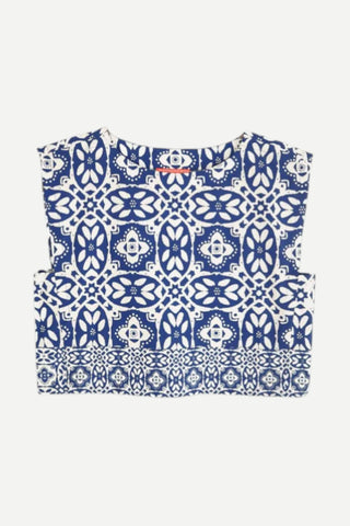 Brooks Ave Walker Boxy Crop Top, Rosetta Tile Navy Brooks Ave