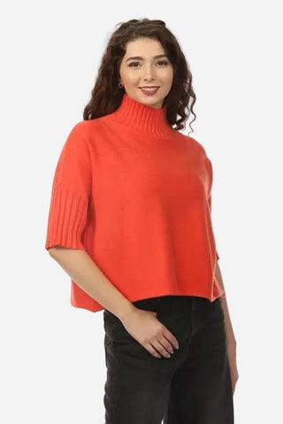 Rain + Rose Aria Pleated Sleeve Mock Neck Sweater, Orange