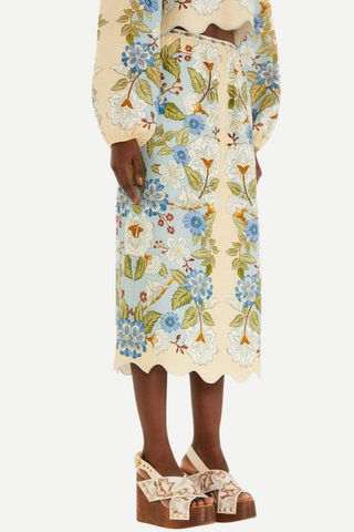 Farm Rio Midi Skirt, Garden Scarf Blue