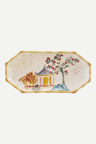 Creative Co-Op Hand-Painted Stoneware Octagon Shaped Plate