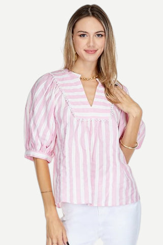 Joy Joy Stripe Shirt, Pink & White