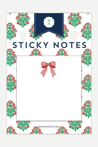 WH Hostess Red Striped Bow Single Sticky Notes, 50 Sheets