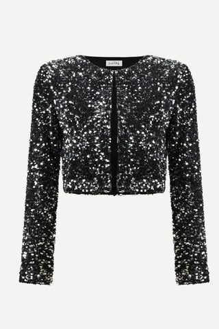 Joseph Ribkoff Sequined Velvet Cropped Cover-Up , Black/Silver