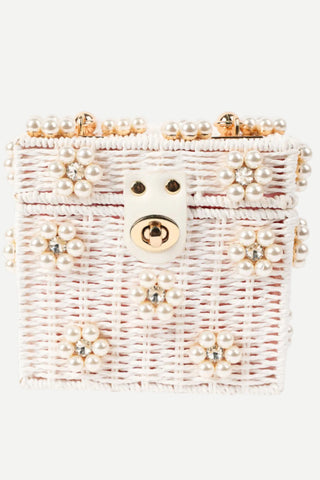 By Jenna Lee Daisy Hand Bag, White w/ Pearl Daisy By Jenna Lee