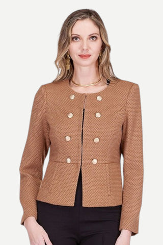Jade Buttons Cinched Waist Jacket, Camel
