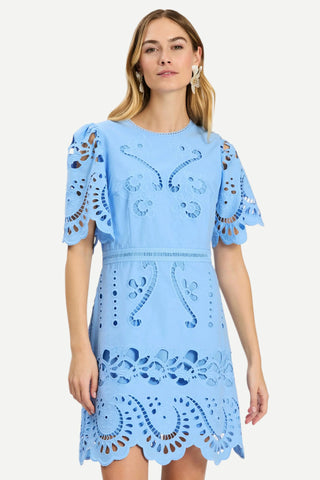 Tyler Boe Lacey Cotton Open Embroidered Dress, Vista Blue Tyler Boe
