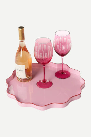 Two's Company Pink/Red Trim Scalloped Tray, Large