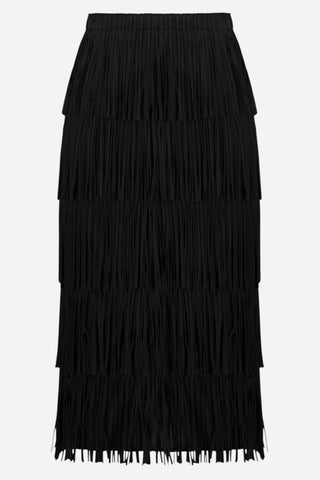 Joseph Ribkoff Pleated Pencil Skirt with Tiered Fringes, Black