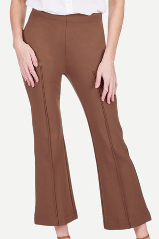 Jade Front Seaming Ponte Bell Leg Ankle Pant, Chocolate