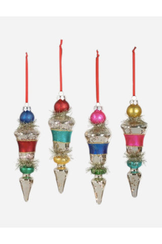 Park Hill Retro Stripe and Tinsel Finial Ornament