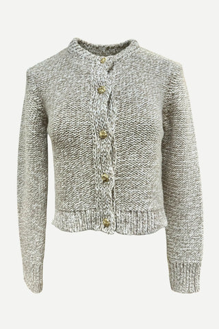 White + Warren Recycled Marl Gold Button Cardigan, Warm Beige Marl