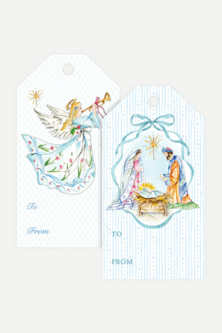 Rosanne Beck Collections Gift Tag, Handpainted Holy Family in Blue Frame