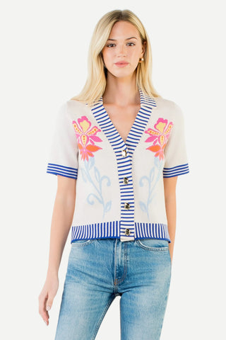 THML Knitted Floral Pattern Top, Cream THML