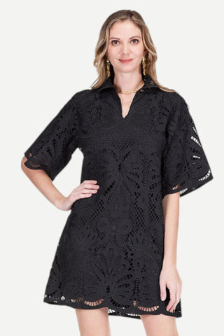Jade High Neck Tunic Dress, Black Lace