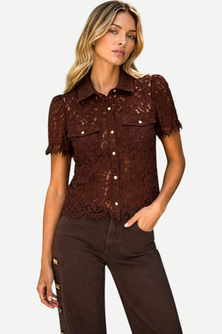 Generation LOVE Mikaelle Lace Shirt, Espresso