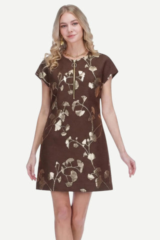 Jade Zipper Shift Dress, Autumn Gold