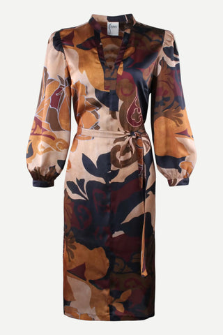 Finley Shirts Franchesca Midi Dress Etruscan Scroll, Navy Brown Orange