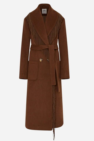 Milly Wyatt Fringe Wool Overcoat, Brown