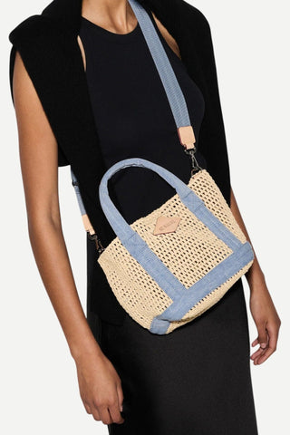 MZ Wallace Crochet/Light Denim Mini Crochet Tote