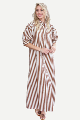 Karlie Clothes Stripe Ruffle Neck Maxi Shirt Dress, Brown