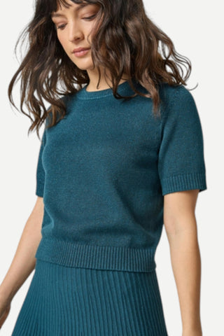 Lilla P Short Sleeve Sparkle Sweater, Deep Sea Sparkle