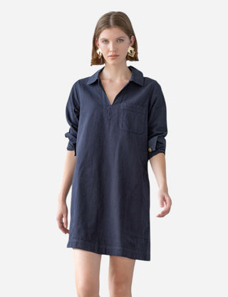 Lilla P Split Neck Collared Dress, Navy