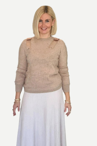Pissenlit Brushed Cashmere Crewneck Sweater, Beige