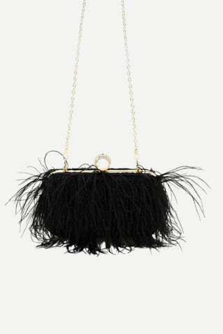 BC Bags Feathers Evening Clutch Handbag, Black
