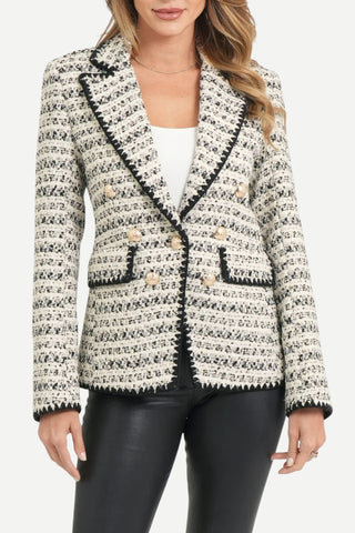 Love Token Georgia Embroidered Tweed Blazer, Black & White