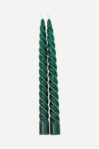 Twos Company, Twists Taper Candles in Gift Box, Set of 2, Dark Green