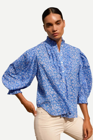 Oliphant Ruffle Front Button Blouse, Ditsy Blue Oliphant