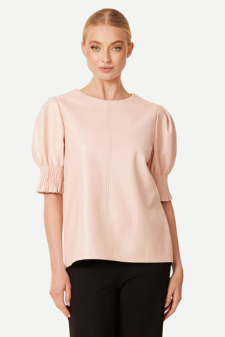 Dolce Cabo Vegan Leather Crew Neck Elastic Cuff Top, Blush