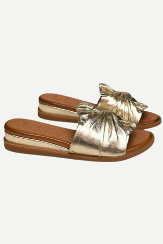 Tyche Sassy Leather Sandals, Gold Tyche
