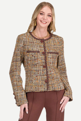 Jade Crop Jacket, Brown Tweed