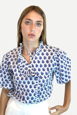 Farylina Dottie Top, White / Blue Farylina