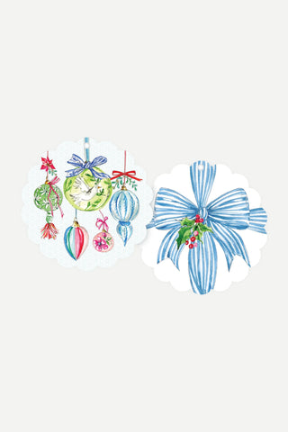 Rosanne Beck Collections Gift Tags, Scalloped Rounds, Blue, Red and Green