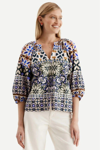 Tyler Boe Harper Cotton Top, Blue Mosaic