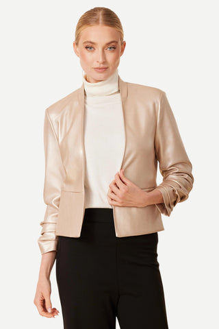 Dolce Cabo Vegan Leather Ruched Sleeve Blazer, Pale Gold