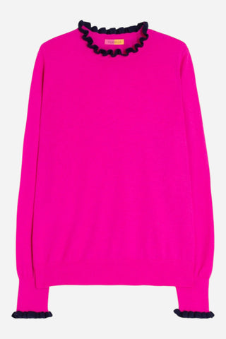 Vilagallo Volantes Ruffle Sweater, Pink Navy