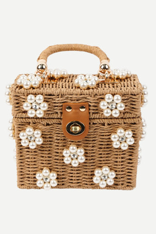By Jenna Lee Daisy Hand Bag, Natural w/ Pearl Daisy By Jenna Lee
