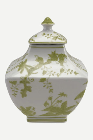 Creative Co-Op Hand-Painted Stoneware Jar w/ Botanicals